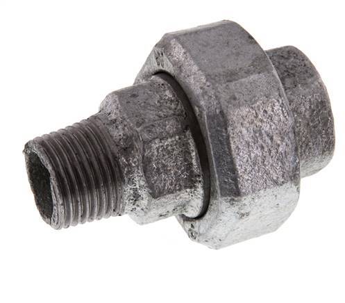 Rp 1/2'' x R 1/2'' F/M Verzinktes Gusseisen Doppelnippel 3-teilig mit Flachdichtung 25 Bar
