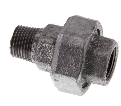 Rp 1/2'' x R 1/2'' F/M Verzinktes Gusseisen Doppelnippel 3-teilig mit Flachdichtung 25 Bar