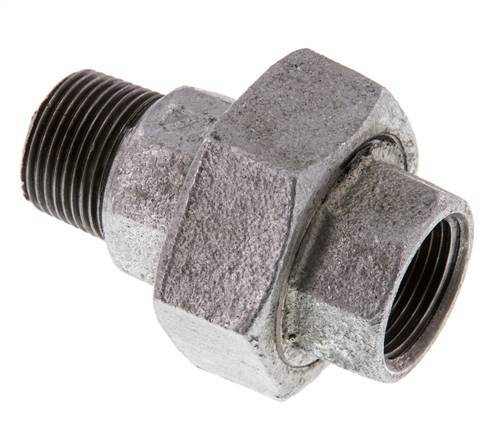 Rp 3/4'' x R 3/4'' F/M Verzinktes Gusseisen Doppelnippel 3-teilig mit Flachdichtung 25 Bar