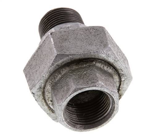 Rp 3/4'' x R 3/4'' F/M Verzinktes Gusseisen Doppelnippel 3-teilig mit Flachdichtung 25 Bar