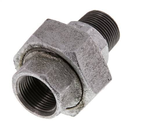 Rp 3/4'' x R 3/4'' F/M Verzinktes Gusseisen Doppelnippel 3-teilig mit Flachdichtung 25 Bar