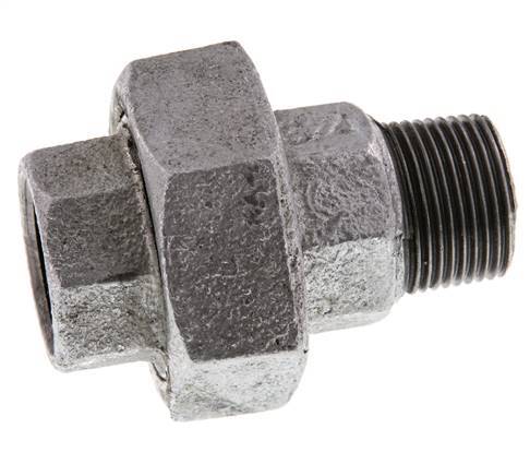 Rp 3/4'' x R 3/4'' F/M Verzinktes Gusseisen Doppelnippel 3-teilig mit Flachdichtung 25 Bar