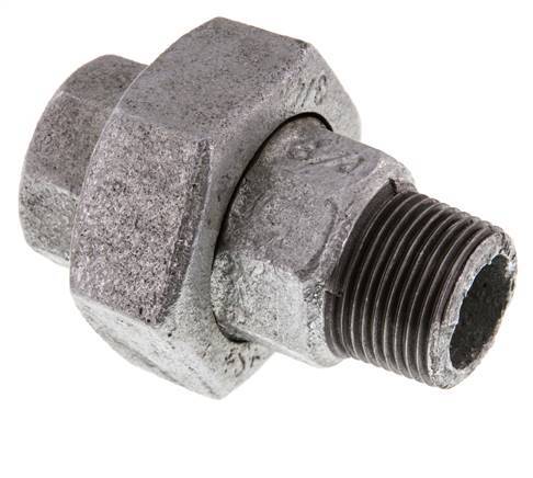 Rp 3/4'' x R 3/4'' F/M Verzinktes Gusseisen Doppelnippel 3-teilig mit Flachdichtung 25 Bar