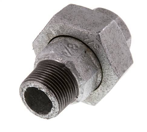 Rp 3/4'' x R 3/4'' F/M Verzinktes Gusseisen Doppelnippel 3-teilig mit Flachdichtung 25 Bar