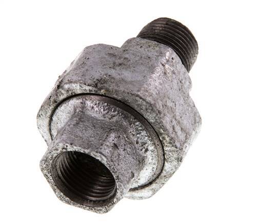 Rp 3/8'' x R 3/8'' F/M Verzinktes Gusseisen Doppelnippel 3-teilig mit konischer Abdichtung 25 Bar