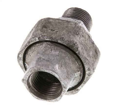 Rp 3/8'' x R 3/8'' F/M Verzinkter Guss Doppelnippel 3-teilig mit Flachdichtung 25 bar