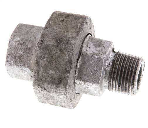 Rp 3/8'' x R 3/8'' F/M Verzinkter Guss Doppelnippel 3-teilig mit Flachdichtung 25 bar