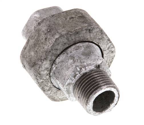 Rp 3/8'' x R 3/8'' F/M Verzinkter Guss Doppelnippel 3-teilig mit Flachdichtung 25 bar