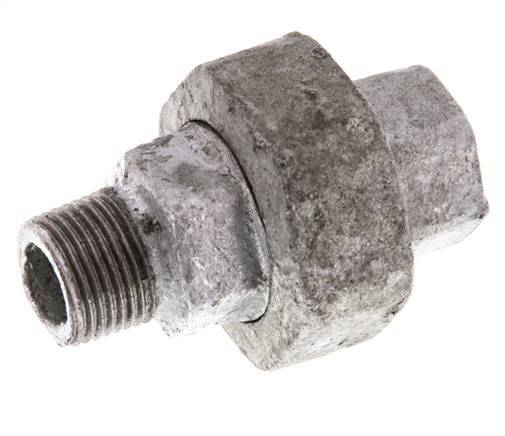 Rp 3/8'' x R 3/8'' F/M Verzinkter Guss Doppelnippel 3-teilig mit Flachdichtung 25 bar