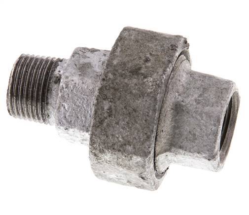 Rp 3/8'' x R 3/8'' F/M Verzinkter Guss Doppelnippel 3-teilig mit Flachdichtung 25 bar