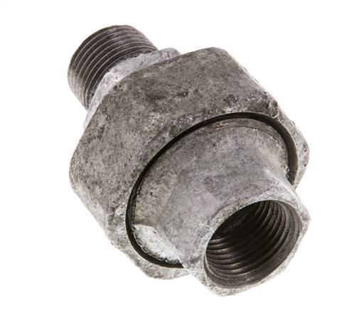 Rp 3/8'' x R 3/8'' F/M Verzinkter Guss Doppelnippel 3-teilig mit Flachdichtung 25 bar