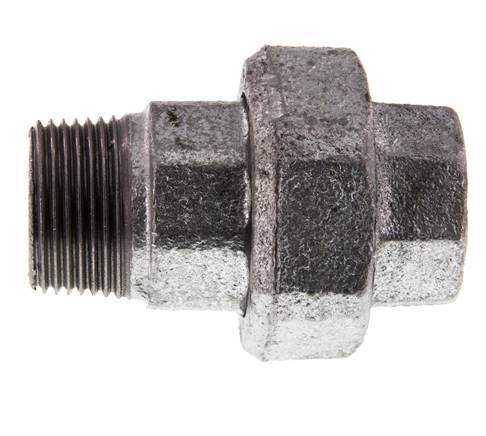 Rp 1'' x R 1'' F/M Verzinktes Gusseisen Doppelnippel 3-teilig mit konischer Abdichtung 25 Bar