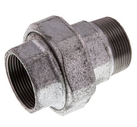 Rp 1 1/2'' x R 1 1/2'' F/M Verzinktes Gusseisen Doppelnippel 3-teilig mit konischer Abdichtung 25 Bar