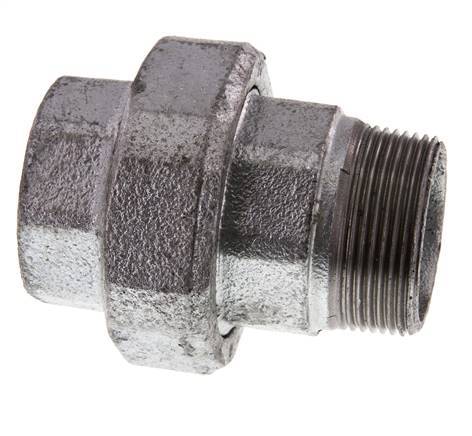 Rp 1 1/2'' x R 1 1/2'' F/M Verzinktes Gusseisen Doppelnippel 3-teilig mit konischer Abdichtung 25 Bar