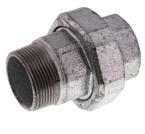 Rp 1 1/2'' x R 1 1/2'' F/M Verzinktes Gusseisen Doppelnippel 3-teilig mit konischer Abdichtung 25 Bar