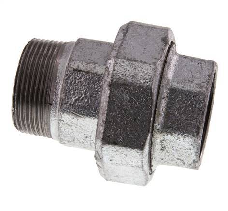 Rp 1 1/2'' x R 1 1/2'' F/M Verzinktes Gusseisen Doppelnippel 3-teilig mit konischer Abdichtung 25 Bar