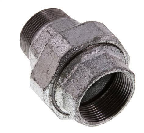 Rp 1 1/2'' x R 1 1/2'' F/M Verzinktes Gusseisen Doppelnippel 3-teilig mit konischer Abdichtung 25 Bar