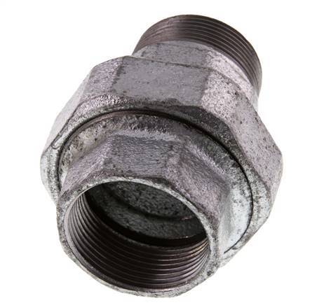 Rp 1 1/2'' x R 1 1/2'' F/M Verzinktes Gusseisen Doppelnippel 3-teilig mit konischer Abdichtung 25 Bar