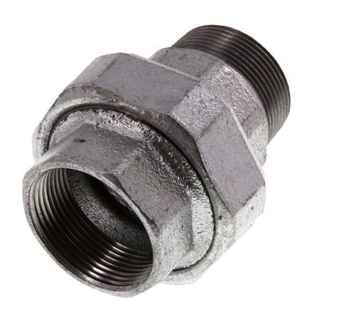 Rp 1 1/2'' x R 1 1/2'' F/M Verzinkter Guss Doppelnippel 3-teilig mit Flachdichtung 25 bar