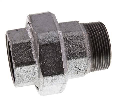 Rp 1 1/2'' x R 1 1/2'' F/M Verzinkter Guss Doppelnippel 3-teilig mit Flachdichtung 25 bar
