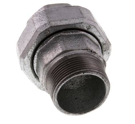 Rp 1 1/2'' x R 1 1/2'' F/M Verzinkter Guss Doppelnippel 3-teilig mit Flachdichtung 25 bar