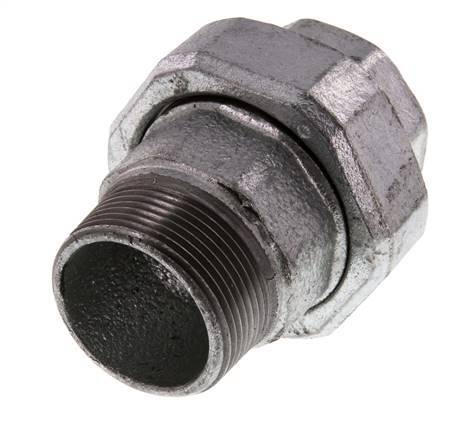 Rp 1 1/2'' x R 1 1/2'' F/M Verzinkter Guss Doppelnippel 3-teilig mit Flachdichtung 25 bar