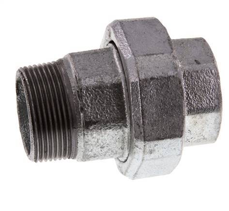 Rp 1 1/2'' x R 1 1/2'' F/M Verzinkter Guss Doppelnippel 3-teilig mit Flachdichtung 25 bar