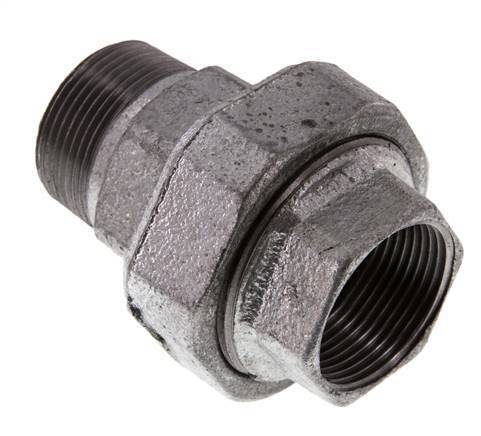 Rp 1 1/4'' x R 1 1/4'' F/M Verzinktes Gusseisen Doppelnippel 3-teilig mit konischer Abdichtung 25 Bar