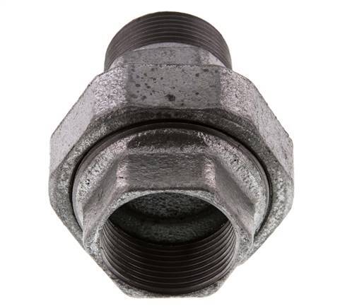 Rp 1 1/4'' x R 1 1/4'' F/M Verzinktes Gusseisen Doppelnippel 3-teilig mit konischer Abdichtung 25 Bar
