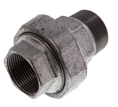 Rp 1 1/4'' x R 1 1/4'' F/M Verzinktes Gusseisen Doppelnippel 3-teilig mit konischer Abdichtung 25 Bar