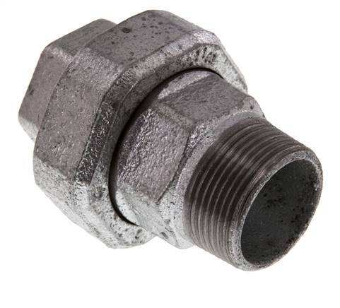 Rp 1 1/4'' x R 1 1/4'' F/M Verzinktes Gusseisen Doppelnippel 3-teilig mit konischer Abdichtung 25 Bar
