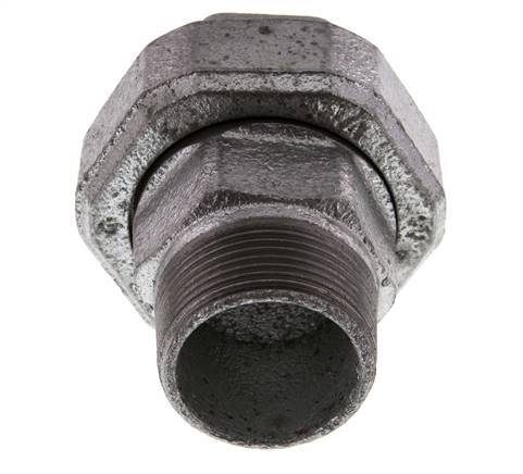 Rp 1 1/4'' x R 1 1/4'' F/M Verzinktes Gusseisen Doppelnippel 3-teilig mit konischer Abdichtung 25 Bar