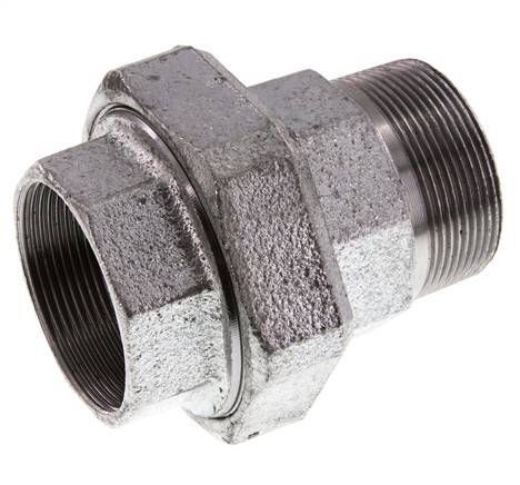 Rp 2'' x R 2'' F/M Verzinktes Gusseisen Doppelnippel 3-teilig mit konischer Abdichtung 25 Bar