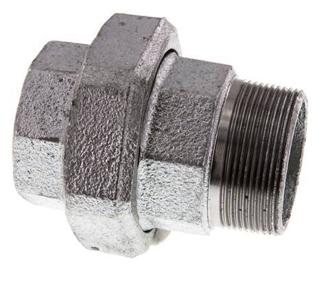 Rp 2'' x R 2'' F/M Verzinktes Gusseisen Doppelnippel 3-teilig mit konischer Abdichtung 25 Bar
