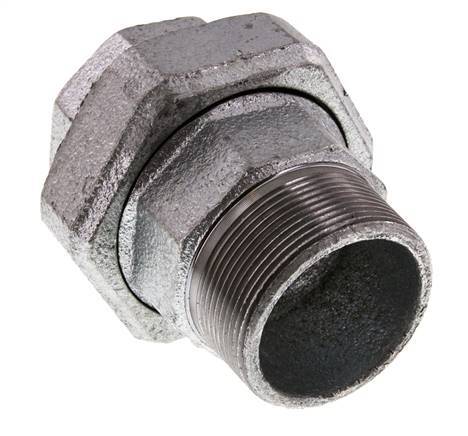 Rp 2'' x R 2'' F/M Verzinktes Gusseisen Doppelnippel 3-teilig mit konischer Abdichtung 25 Bar