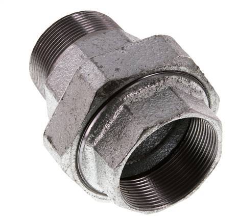 Rp 2'' x R 2'' F/M Verzinktes Gusseisen Doppelnippel 3-teilig mit konischer Abdichtung 25 Bar
