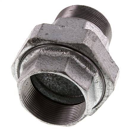 Rp 2'' x R 2'' F/M Verzinktes Gusseisen Doppelnippel 3-teilig mit konischer Abdichtung 25 Bar