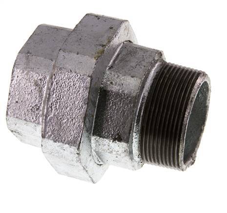 Rp 2'' x R 2'' F/M Verzinktes Gusseisen Doppelnippel 3-teilig mit Flachdichtung 25 Bar