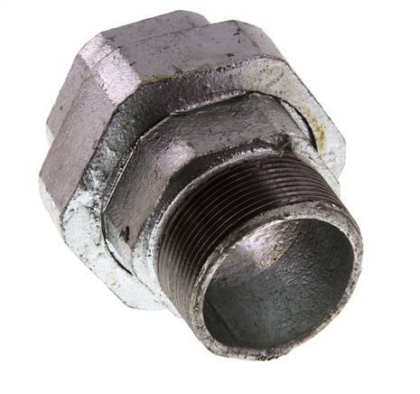 Rp 2'' x R 2'' F/M Verzinktes Gusseisen Doppelnippel 3-teilig mit Flachdichtung 25 Bar