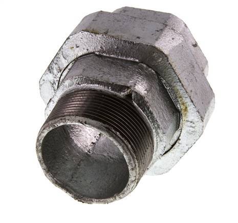 Rp 2'' x R 2'' F/M Verzinktes Gusseisen Doppelnippel 3-teilig mit Flachdichtung 25 Bar