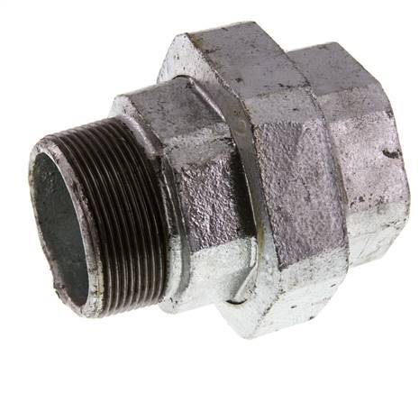 Rp 2'' x R 2'' F/M Verzinktes Gusseisen Doppelnippel 3-teilig mit Flachdichtung 25 Bar