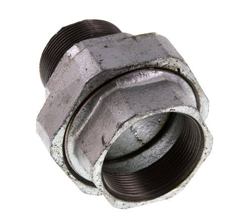 Rp 2'' x R 2'' F/M Verzinktes Gusseisen Doppelnippel 3-teilig mit Flachdichtung 25 Bar