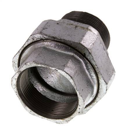 Rp 2'' x R 2'' F/M Verzinktes Gusseisen Doppelnippel 3-teilig mit Flachdichtung 25 Bar