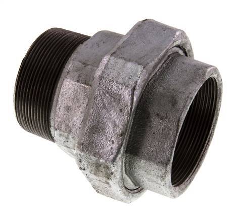 Rp 2 1/2'' x R 2 1/2'' F/M Verzinkter Guss Doppelnippel 3-teilig mit Flachdichtung 25 bar