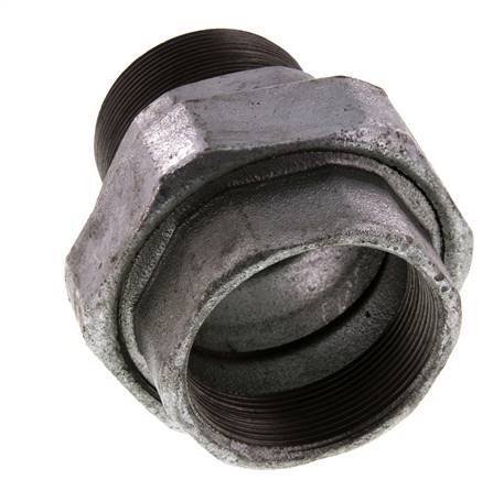 Rp 2 1/2'' x R 2 1/2'' F/M Verzinkter Guss Doppelnippel 3-teilig mit Flachdichtung 25 bar