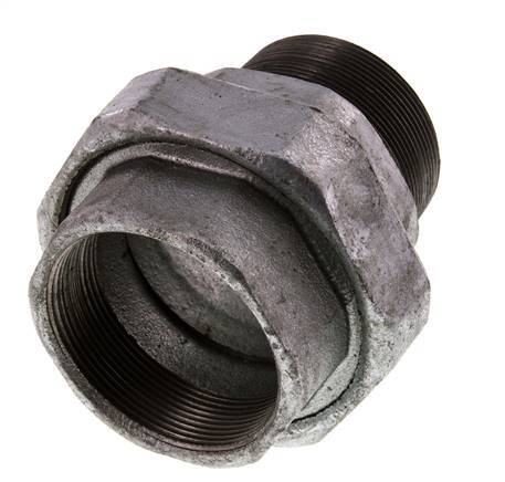 Rp 2 1/2'' x R 2 1/2'' F/M Verzinkter Guss Doppelnippel 3-teilig mit Flachdichtung 25 bar