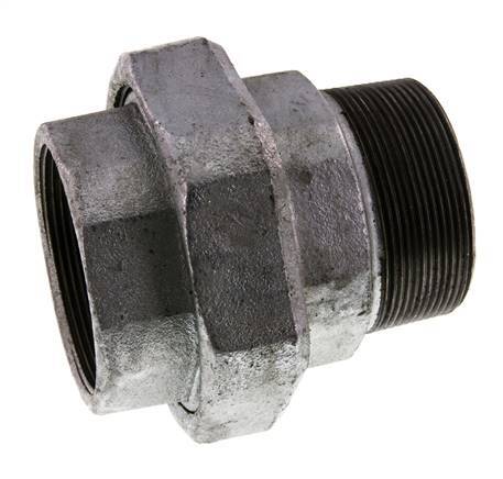 Rp 2 1/2'' x R 2 1/2'' F/M Verzinkter Guss Doppelnippel 3-teilig mit Flachdichtung 25 bar