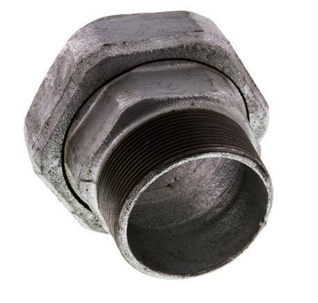 Rp 2 1/2'' x R 2 1/2'' F/M Verzinkter Guss Doppelnippel 3-teilig mit Flachdichtung 25 bar