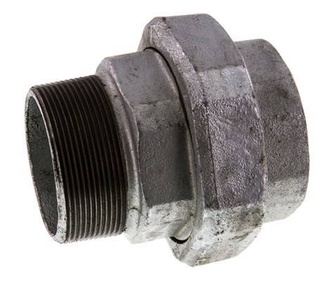 Rp 2 1/2'' x R 2 1/2'' F/M Verzinkter Guss Doppelnippel 3-teilig mit Flachdichtung 25 bar