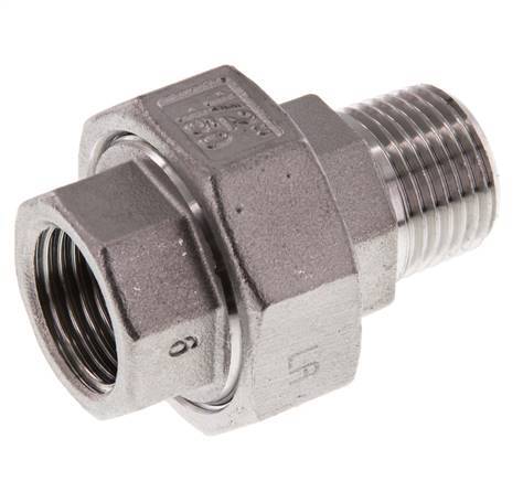 Rp 1/2'' x R 1/2'' F/M Edelstahl Doppelnippel 3-teilig mit konischer Abdichtung 16 bar